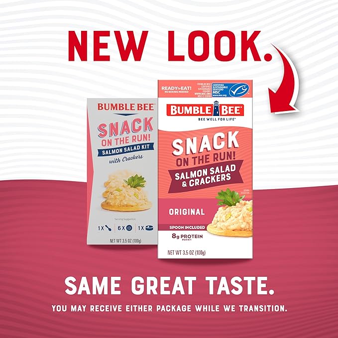 Bumble Bee Snack On The Run! Protein Snack Pack - 8g Protein per Box - Salmon Salad with Crackers Kit - Ready to Eat Easy-Open Can - Wild Caught MSC-Certified Seafood (Pack of 1)