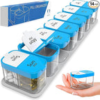Extra Large Weekly Pill Organizer - XL Vitamin Holder with 7 Detachable AM PM Compartments - Portable Medicine Dispenser for Home and Travel, Big Supplement Container for Weekly or Daily Use, Blue