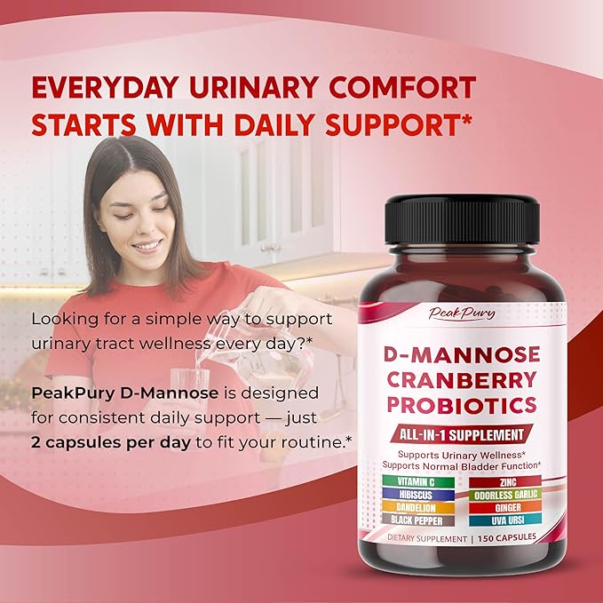 D-Mannose with Cranberry, Probiotics & Uva Ursi – All-in-1 Supplement for Urinary Tract & Bladder Health - 75 Servings