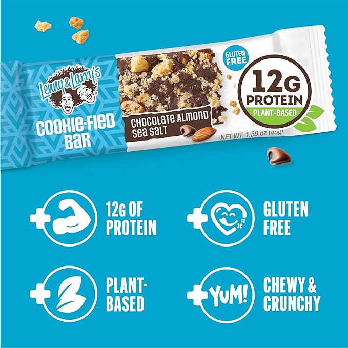 Lenny & Larry's Cookie-fied Protein Bar – Chocolate Almond Sea Salt Vegan Protein Bars 9x45g – Healthy Snacks with 12g Plant Protein & 5g Fiber – Gluten-Free Power Bar, Non-GMO & Vegan