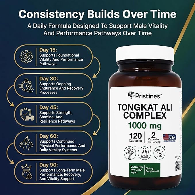 PRISTINE'S Tongkat Ali Capsules - 1000MG 60 Day Supply - Athletic Performance Support - Lean Mass Muscle Building Herbal Supplement for Men & Women - Vegan, Gluten Free, Non GMO