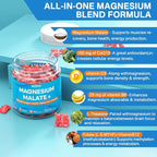 Magnesium Malate Gummies - Magnesium 400mg, L-5-MTHF Folate 680mcg, Methyl B12, B6, L-Theanine & CoQ10 - Sugar Free Methylated Magnesium Complex for Women Men, Methylation, Energy, Muscle & Calm,2Pack