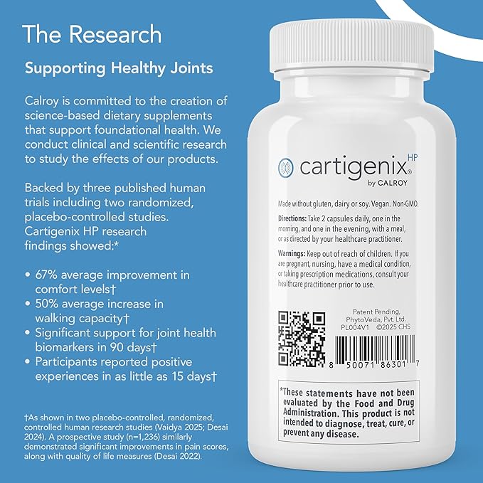 Calroy Cartigenix HP Joint & Cartilage Support Supplement - for Men and Women - Supports Flexibility, Mobility & Comfort – 60 Vegan Capsules