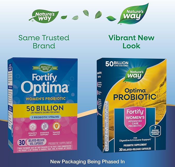 Nature's Way Fortify Optima Women's Probiotics, 50 Billion Live Cultures, 7 Strains, Supports Digestive and Immune Health*, 30 Capsules (Packaging May Vary)