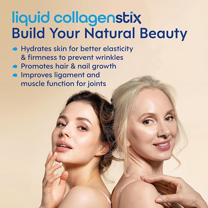 Hydrolyzed Liquid Collagen Peptides for Women & Men - Grass-Fed Bovine Protein Supplement for Hair Growth, Skin and Nails (Pack of 28, Lemon)