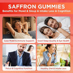 Saffron Gummies for Adult Kids, 10-IN-1 Saffron Supplements with Saffron Extract 88.5 mg, Vitamin D3, B6, B12, L-Theanine, St. John's Wort, Ashwagandha for Mood, Focus, Calm, Melatonin-Free, 120 Count