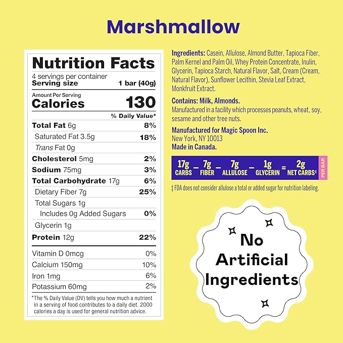 Magic Spoon Treats - 8 Gluten Free Protein Bars, Marshmallow - High Protein Gluten Free Snack - Sugar & Grain Free Protein Cereal Bar - Low Carb & Keto Friendly - Healthy Snacks for Adults