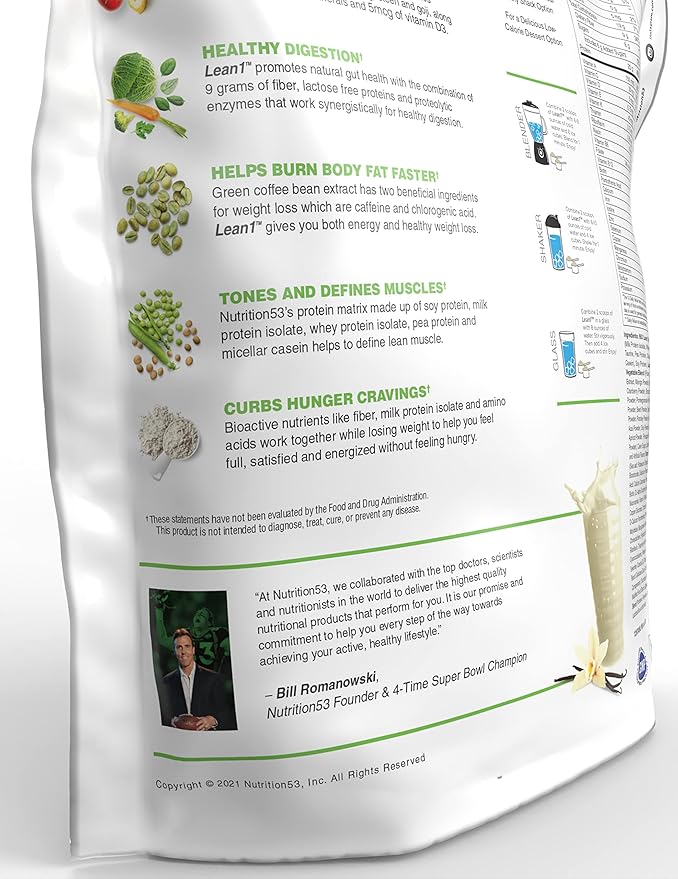 Lean1 Vanilla, Meal Replacement Protein Shake, 44 Servings in a 5lb Bag