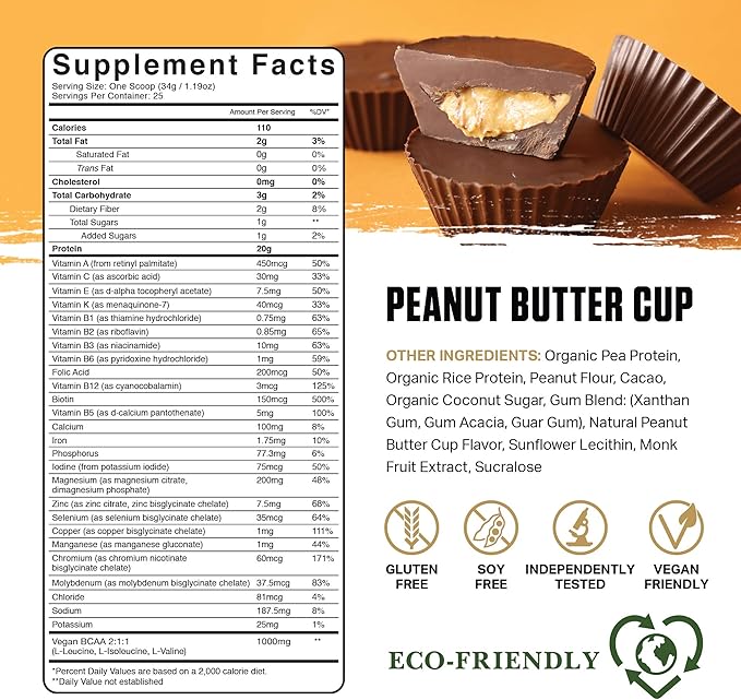 Ambrosia Planta - Plant-Based Protein Powder 20g | Dairy Free Vegan Protein Powder with BCAA Amino Acids | Keto-Friendly, No Added Sugar | 25 Servings | Peanut Butter Cup
