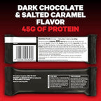 MUSASHI High Protein Bar, 45g Protein, <1g Total Sugars, Dark Chocolate & Salted Caramel, Post Workout and Protein Snack On The Go, 12 Pack of 3.2oz (90g) Bars