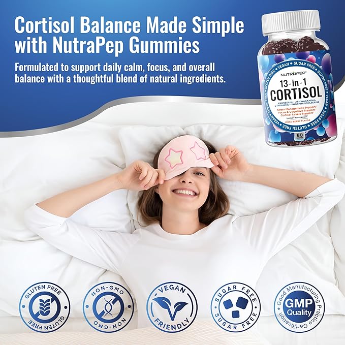 Cortisol Gummies for Women Men - 13-in-1 High Cortisol Reducer with Ashwagandha Magnesium L-theanine Rhodiola Rosea - Daily Cortisol Detox Manager for Stress Focus Support - Vegan Sugar Free