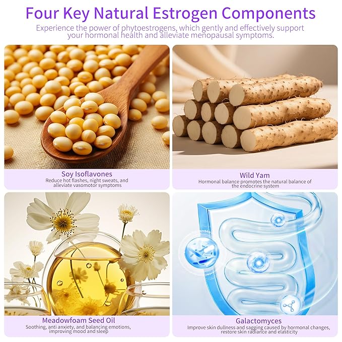 Estrogen Cream for Menopausal Women, Natural Plant Estrogen Cream - Soy Isoflavones + Wild Yam - Moisturizes and Thins Skin, Relieves Hot Flashes & Night Sweats - Paraben-Free, 3-Month Supply (100ml)