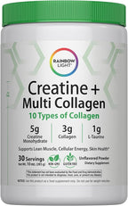 Rainbow Light Creatine + Multi Collagen | 10 Ounce | 5g Creatine Monohydrate Plus 10 Types of Collagen | Supports Lean Muscle, Cellular Energy & Skin Health | Unflavored Powder