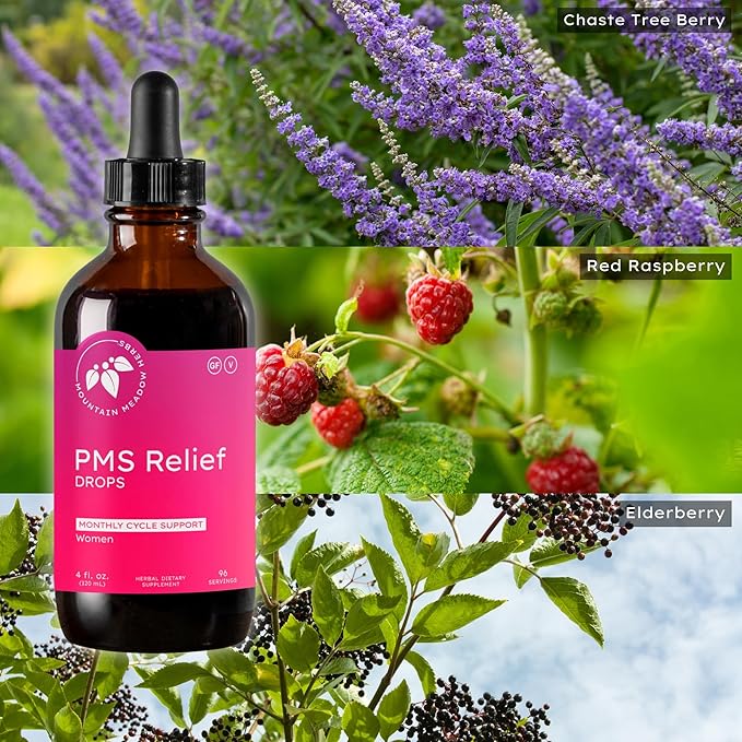 Mountain Meadow Herbs PMS Relief Drops | Liquid Herbal Supplement for Menstrual Period Discomfort | Hormonal Support for PMS Cramps, Mood Swings & Acne with Chaste Tree Berry (Vitex) & Wild Yam 4oz