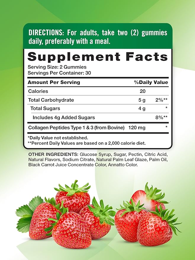 Nature's Truth Collagen Peptide Gummies for Women | 60 Count Type 1 and 3 | Strawberry Flavor | Non-GMO & Gluten Free Supplement