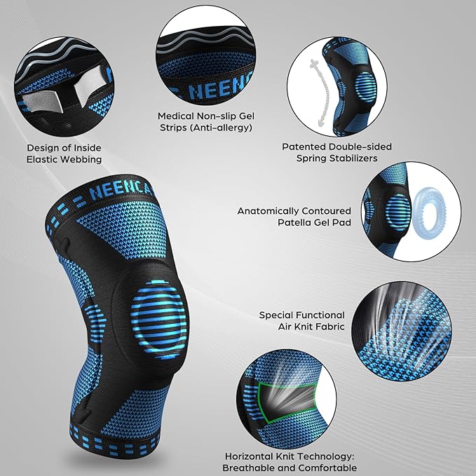 NEENCA Professional Knee Brace for Pain Relief, Medical Knee Support with Patella Pad & Side Stabilizers, Compression Knee Sleeve for Meniscus Tear, ACL, Joint Pain, Runner, Workout (Blue, Large)