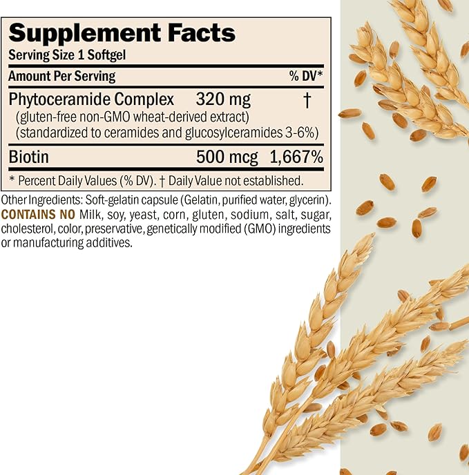 ANDREW LESSMAN Phytoceramides with Biotin 30 Softgels - Skin’s Vital Natural Internal Moisturizer. Naturally Enhances Soft, Smooth, Radiant Skin. No Additives. Small Easy to Swallow Softgels