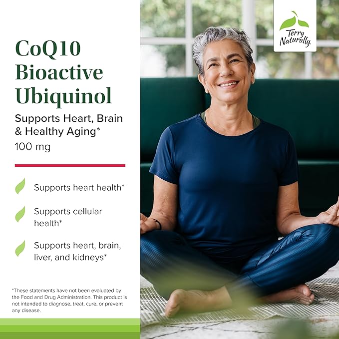 Terry Naturally CoQ10 BioActive Ubiquinol - Cellular Energy Support Supplement - BioActive CoQ10 Supplement - Nutritional Supplement to Aid Healthy Aging & Brain Health - 60 Softgels