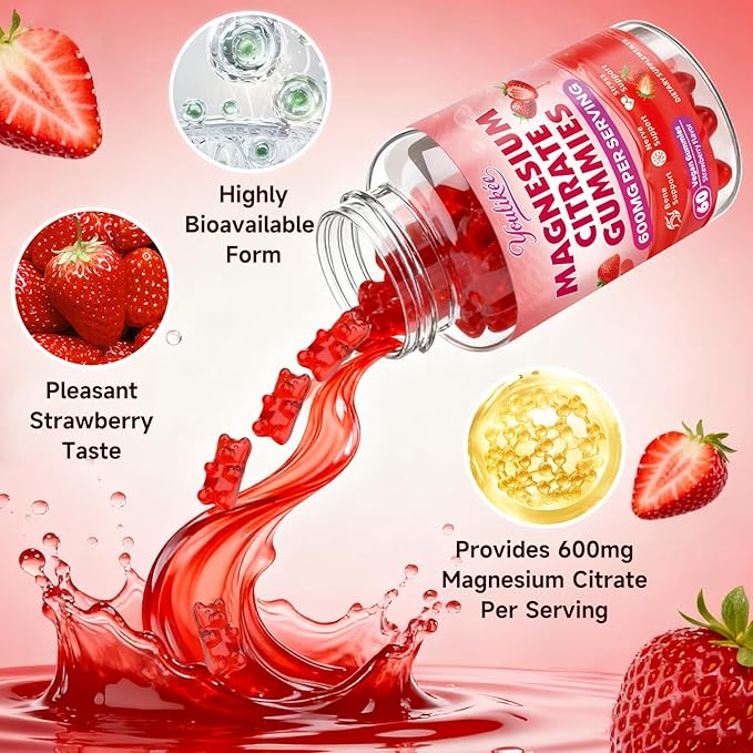 2 Pack Magnesium Citrate Gummies, High Absorption Magnesium Gummies for Adults, Magnesium Supplement to Support Natural Relaxation, Vegan, Sugar-Free, Strawberry Flavor, 120 Count