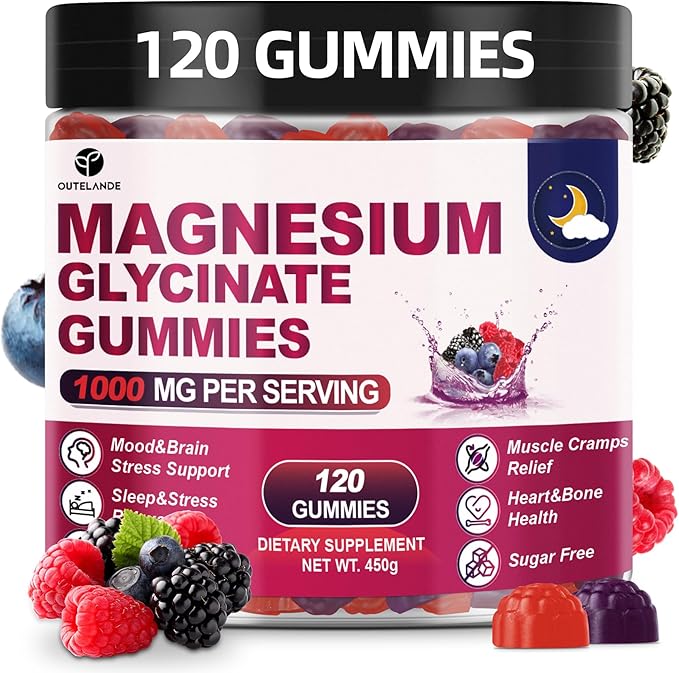 120 CT Magnesium Glycinate Gummies 1000 mg for Women and Men, Magnesium Malate & Taurate Supplements for Sleep, Body Support and Relaxation, Sugar Free, Vegan, Raspberry BlackBerry Blueberry Flavor