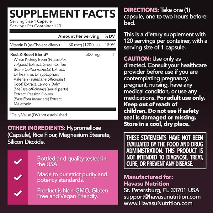 Night Time Fat Burner for Women - Appetite Suppressant for Weight Loss - 120 Count - Herbal Metabolism Booster with Melatonin for Sleep Support - Vegan, Non-GMO Capsules - 4 Month Supply