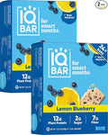 IQBAR Clean Plant Protein Bars - Lemon Blueberry - 24 Count - Keto, Vegan, High Fiber, Gluten and Dairy Free, Low Sugar Snack - Brain and Body Nutrients for Focus, Energy, Meal Replacement