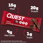 Quest Nutrition Chocolate Brownie Protein Bars, 20g Protein, 4g Net Carbs, 1g Sugar, High Fiber, Gluten Free, Keto Friendly, 4 Count