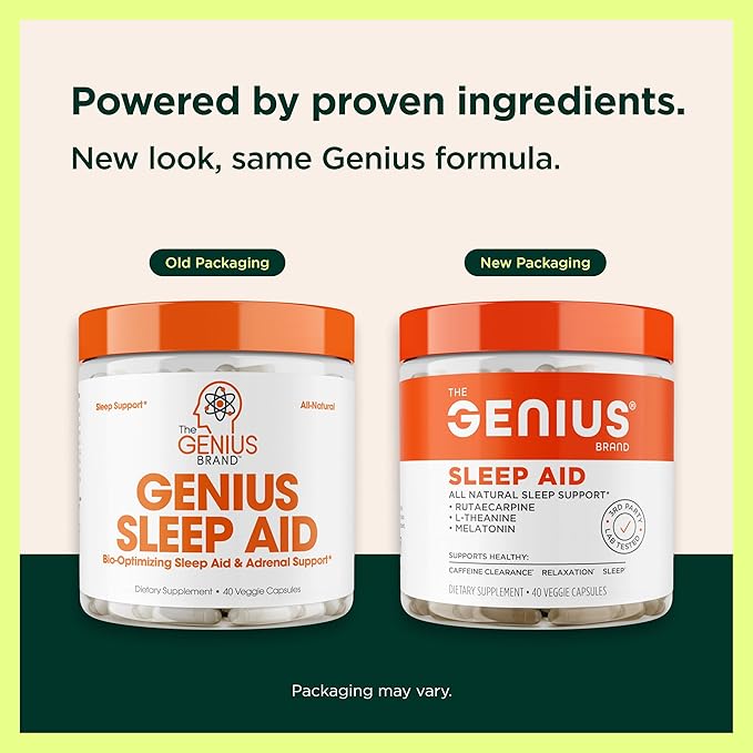 Genius Sleep AID - Smart Sleeping Pills Supplement - Relaxation Enhancer and Mood Support w/Inositol, L-Theanine & Glycine - 40 Capsules