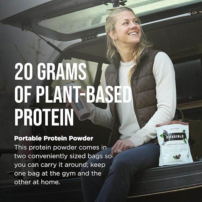 Protein Powder Chocolate Cacao - 20g of Vegan, Plant-Based Protein Mix - Non-GMO, Non-Dairy, Gluten-Free - 3.5g of BCAAs - 9 Essential Amino Acids - 30-Day Supply - 2 Bag, 30 Servings