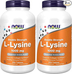 NOW Foods Supplements,L-Lysine (L-Lysine Hydrochloride) 1,000 mg,Double Strength,Amino Acid,250 Tablets,(Pack of 2)