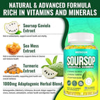 Soursop Graviola Gummies, Max Strength Soursop Leaves Extract with Sea Moss, Turmeric for Cell Support & Regeneration, Immunity, Liver and Antioxidant, Sugar/Gluten Free, Vegan - 60 Soursop Gummies