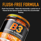 Vitamin B3 Gummies Niacinamide 500mg – Flush-Free Niacin Supplement with Vitamins A & E – 120 Vegan Gummies for Adults – Non-GMO, Sugar-Free, Gluten-Free – 2-Month Supply