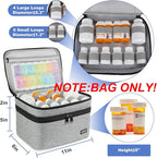 LEFOR·Z Medicine Storage Bag,Double Layers Pill Bottle Organizer Bag Empty with Lockable Zipper&Adjustable Divider,Medication Travel Carrying Bag for Pills,Vitamins,Medical Supplies,Grey