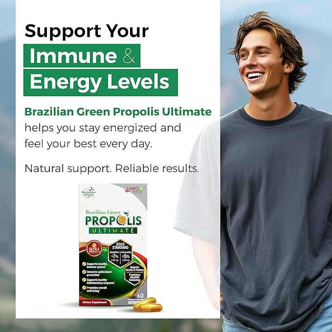 LABO Nutrition Brazilian Green Propolis Ultimate – Propolis Extract with 28mg Artepillin C and 5% Flavonoids Natural Bee Supplement for Immune, Brain Support High Concentrate Propolis, 60 Veg Capsx3