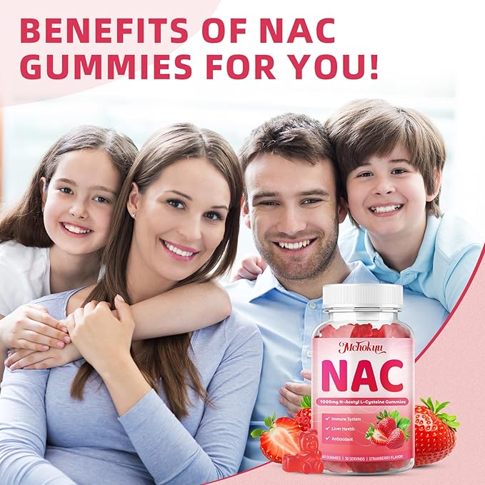 NAC Gummies for Adults & Kids 1000mg Per Serving, NAC Supplement N-Acetyl Cysteine for Immune, Glutathione & Antioxidant Support, Sugar-Free Vegan Strawberry Flavor, 60 Count