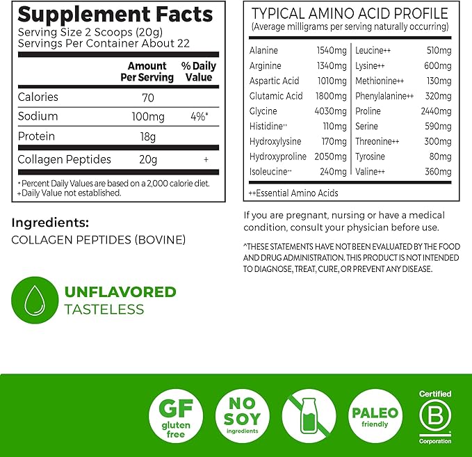 Orgain Hydrolyzed Collagen Peptides Powder For Women & Men, 20g Grass Fed Collagen, Unflavored - Hair, Skin, Nail, & Joint Support Supplement, Paleo & Keto, Non-GMO, Type I and III, 1lb