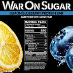 War on Sugar Lemon Blueberry - High Protein Bars, No Sugar Added, 15g Protein, 7g Net Carbs, Keto Friendly, Gluten Free, All-Natural Ingredients, Monk Fruit Sweetened, No Crash - 12 Count Box