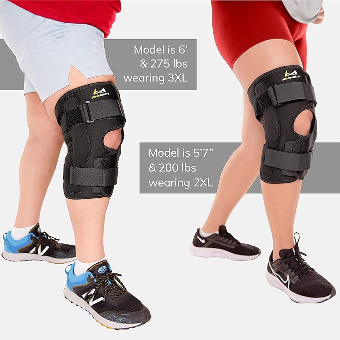 BraceAbility Obesity Hinged Knee Brace - X-Large Overweight to Plus Size Wrap Support for Womens and Mens Arthritis Treatment, Bariatric Joint Pain Relief, Kneecap Instability, Ligament Weakness (XL)