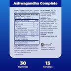 Natrol Ashwagandha Complete Gummy, 3-in-1 Daily Stress Support, Supports Better Mood, Reduces Occasional Stress and Fatigue, 30 Gummies, Up to a 15 Day Supply