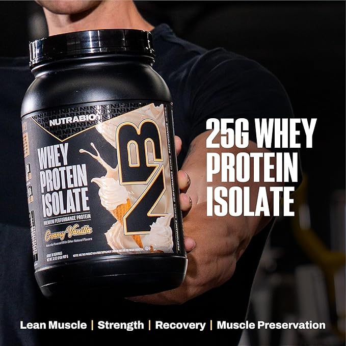 NutraBio 100% Whey Protein Isolate Protein Powder, 25g Protein with Complete Amino Acid Profile, Non-GMO, Soy & Gluten Free, Low Carb, Low Calorie Whey Protein Powder, Creamy Vanilla, 2 Lbs