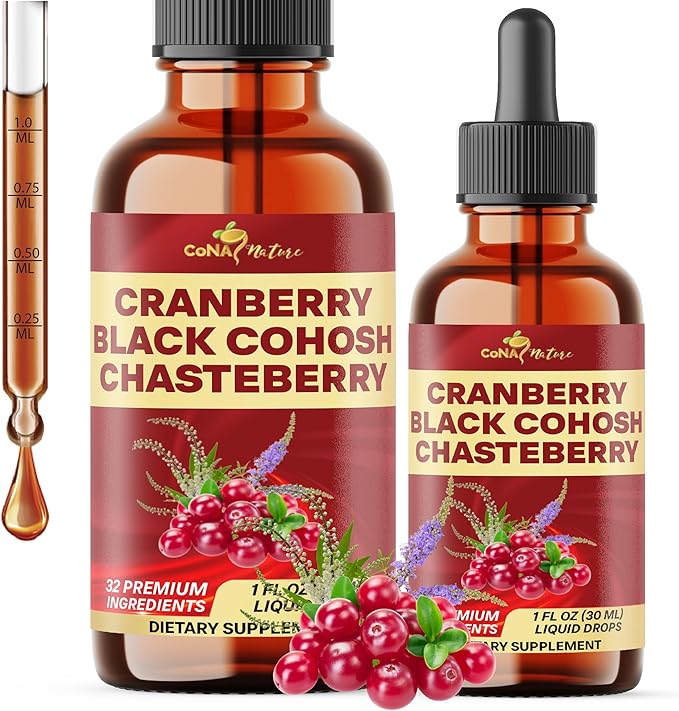 23in1 Cranberry Liquid Drops with, Vitamin D3, K2, C, E, Cranberry, Black Cohosh, Chasteberry, Wild Yam, D-Mannose, Probiotics, Maca & More to support health, Immunity - 30 Days Supply - 1FL Oz