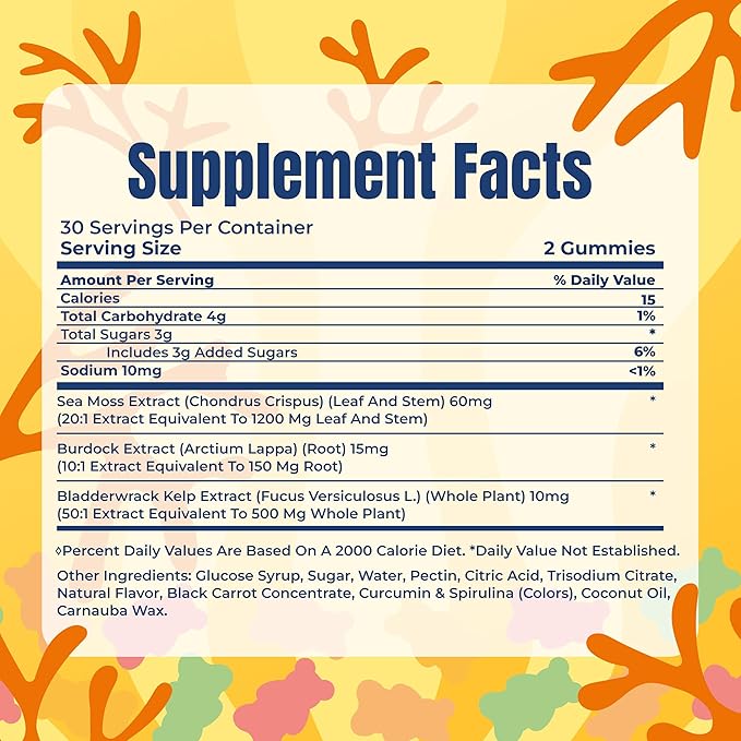 TrueSeaMoss Gummies Sample – 1200mg Irish Sea Moss + Bladderwrack & Burdock Root – Travel-Size, Vegan, Fruity, Gluten-Free – 14 Gummies – Easy On-the-Go Wellness – Made in USA
