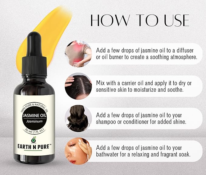 Earth N Pure Jasmine Essential Oil for Aromatherapy with Glass Dropper| 15 ML