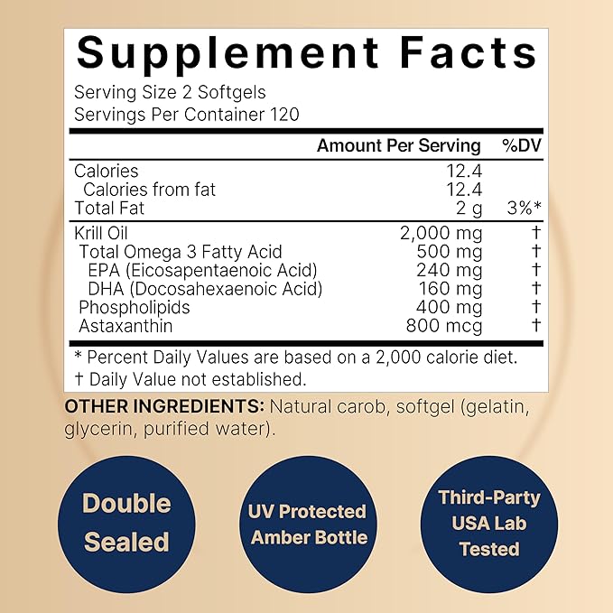 NatureBell Antarctic Krill Oil 2000mg Supplement, 240 Softgels, 3X Strength Natural Source of Omega-3s, EPA 240mg + DHA 160mg + Astaxanthin 800mcg – No Fishy Aftertaste – Mercury Free & Non-GMO