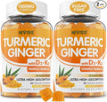Turmeric and Ginger Gummies Supplement 1500mg w/Vitamin D3 5000 IU, K2 (MK7) & Black Pepper, Sugar Free Vegan Ginger and Turmeric Curcumin Supplements Gummy for Bone, Immune & Digestive Health, 120ct