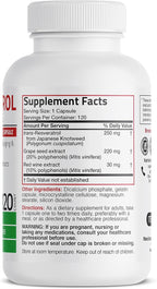 Bronson Resveratrol 500 Complex Standardized Trans-Resveratrol + Grape Seed & Red Wine Extract, 120 Capsules