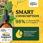 Wild & Organic Mood Support Drops - Good Mood Supplements w/Ashwagandha Root & Rhodiola Rosea - Natural Liquid Drops for Positive Energy - Calm and Relax Supplements for Women and Men - 2 oz