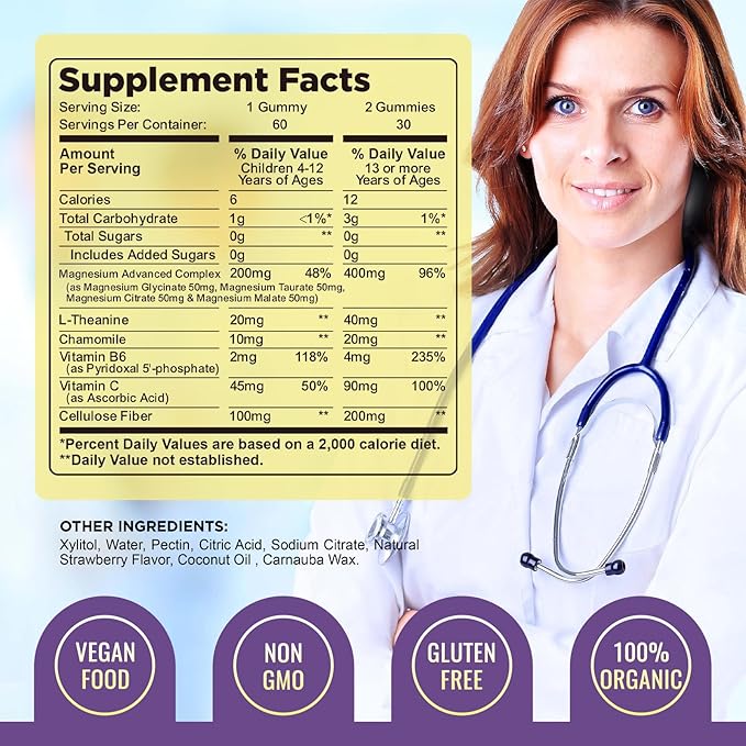 Magnesium Complex Gummies for Kids & Adults- Calm Chewable Gummies- Magnesium Glycinate, Taurate, Citrate, Malate, Supplement-Support Calm Stress Relief, Mood Vegan, Strawberry Flavor,120ct