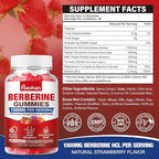 Haohan Berberine Gummies, 1500mg High Potency Berberine HCl, Ceylon Cinnamon, Milk Thistle, Immune System & Metabolism Support, Vegan, Strawberry Flavor, 120 Count