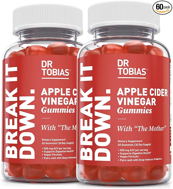 Dr. Tobias Apple Cider Vinegar Gummies with The Mother - 500mg ACV Per Serving, Plus Folate, B6, B12 & Iodine | Supports Digestive Health Gut Cleanse & Detox - Vegan (120 Gummies)